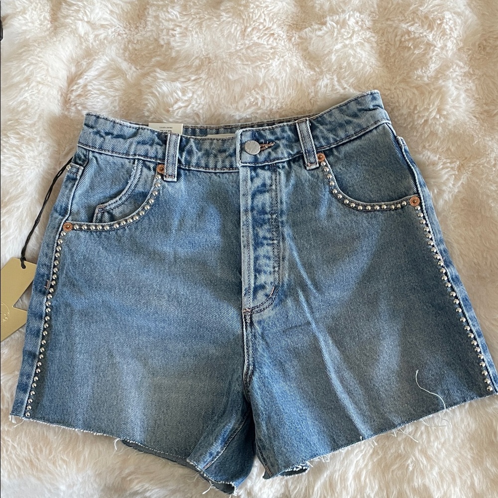 ROLLA'S Blue Denim Jean Shorts with Stud Trim